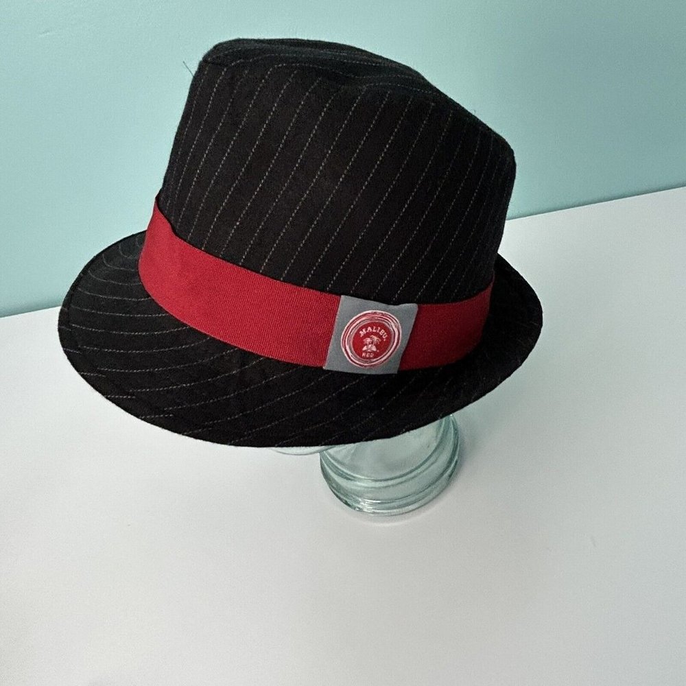 Malibu Red Rum Black Pinstripe Fedora Hat Advertising One Size Fits Most